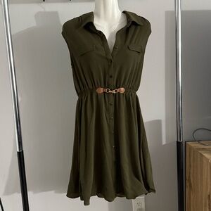 Olive Green Sleeveless Shirt Dress with Belt size PL